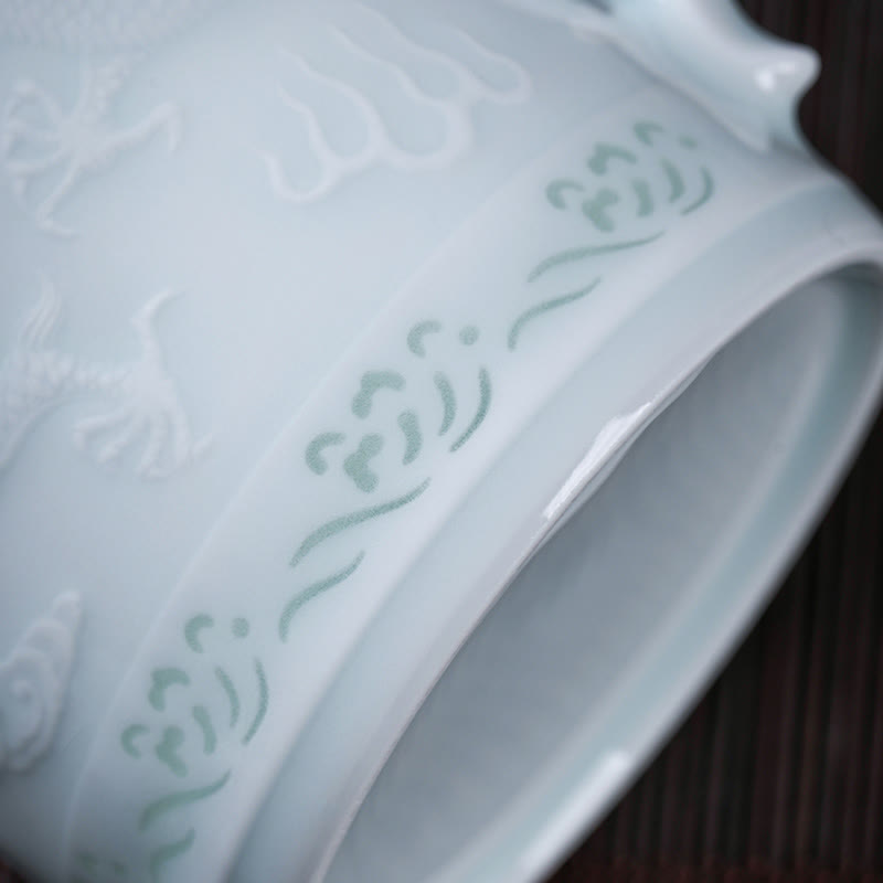 Buddha Stones玲瓏 磁器 縁起の良い龍鳳凰船 順風満帆 陶器 ティーカップ オフィス ティーカップ 420ml