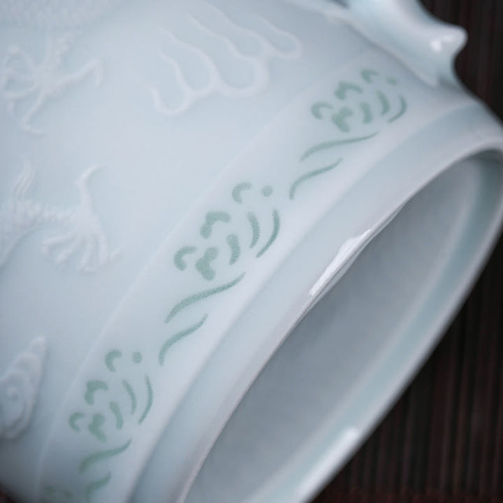 Buddha Stones玲瓏 磁器 縁起の良い龍鳳凰船 順風満帆 陶器 ティーカップ オフィス ティーカップ 420ml