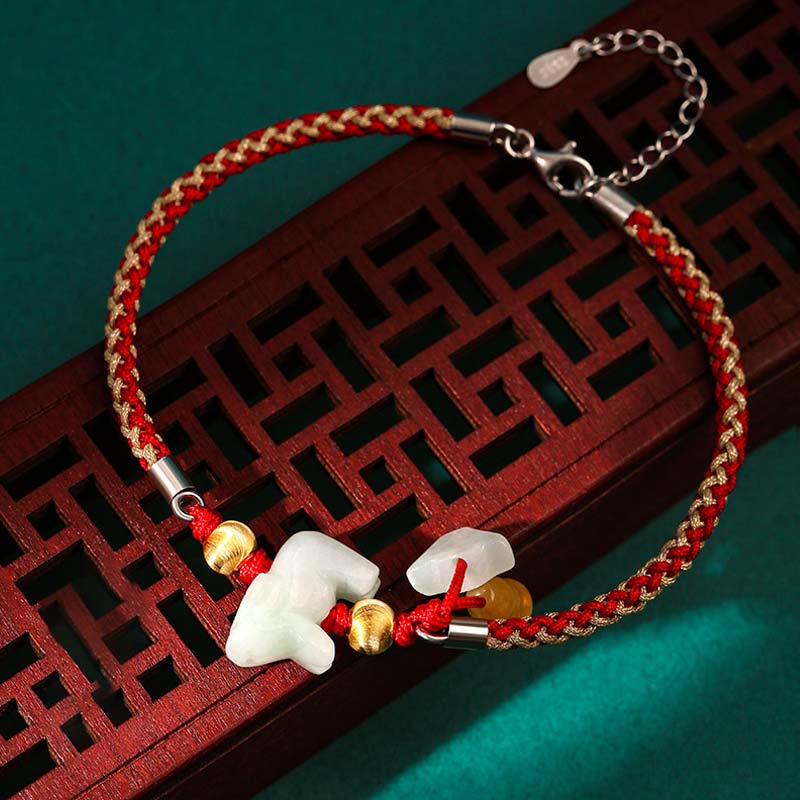 Buddha Stones中国の十二支翡翠 繁栄の赤紐のブレスレット アンクレット - 牛（ブレスレット/アンクレットサイズ19.5+4cm） - image 5