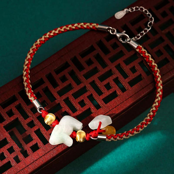 Buddha Stones中国の十二支翡翠 繁栄の赤紐のブレスレット アンクレット - 牛（ブレスレット/アンクレットサイズ19.5+4cm） - image 5