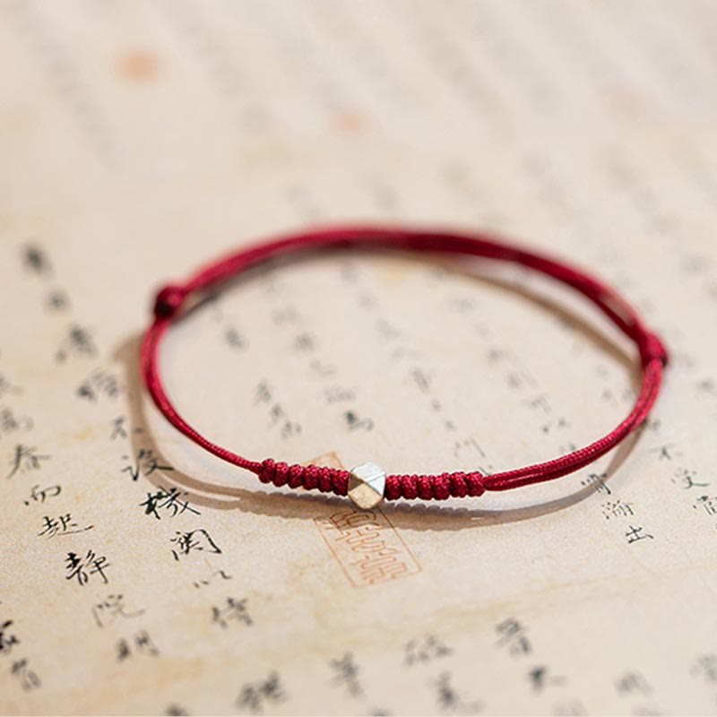 Buddha Stones925スターリングシルバー 幸運のビーズ 守護 レッドストリング 編み込みブレスレット