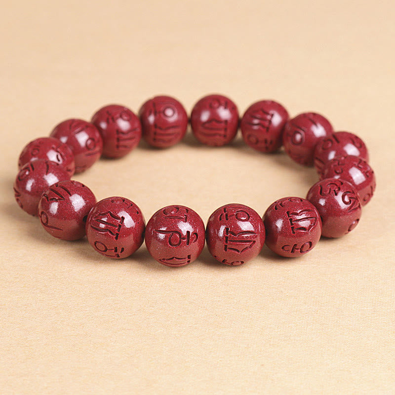 Buddha Stones天然 ダブル 貔貅 辰砂オーム・マニ・パドメ・フム富と幸運のビーズブレスレット