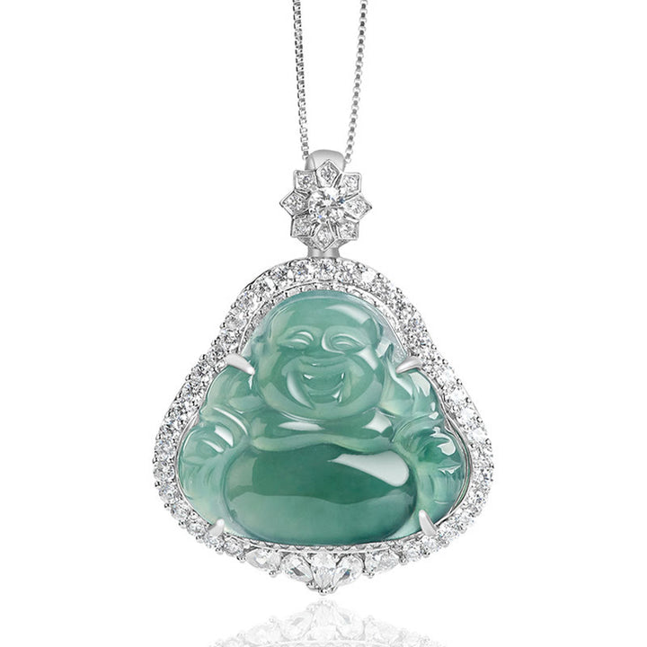 Buddha Stones925スターリングシルバー 笑う仏陀 天然翡翠 幸運の豊かさ チェーンネックレスペンダント - image 5