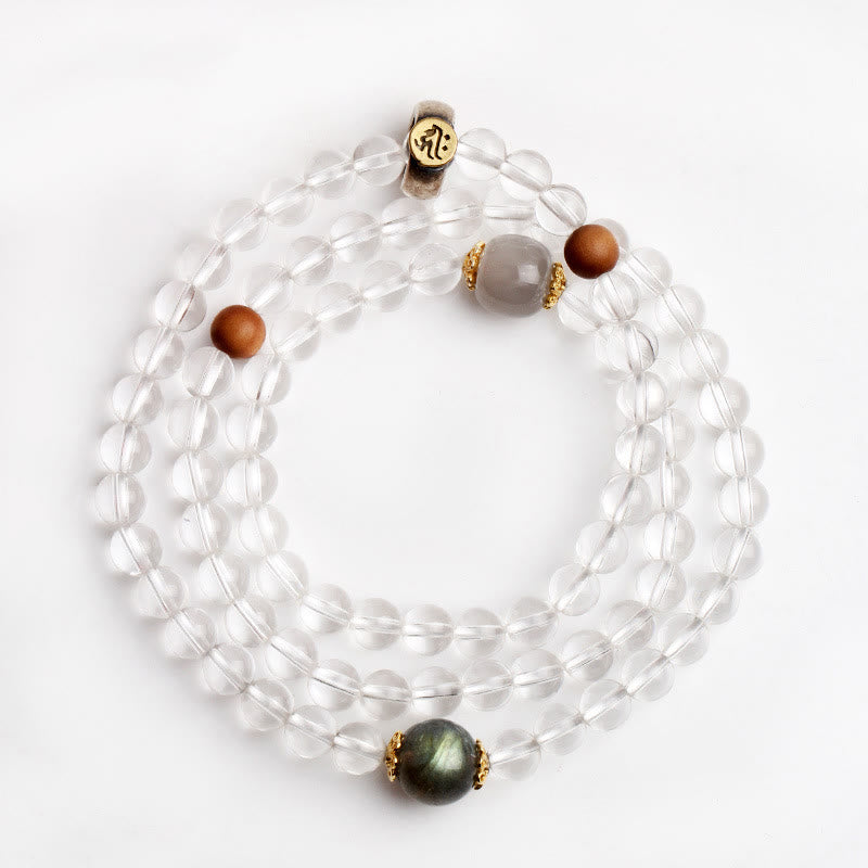 Buddha Stones925スターリングシルバー十二支誕生仏ホワイトクリスタル 瞑想 トリプルラップブレスレット