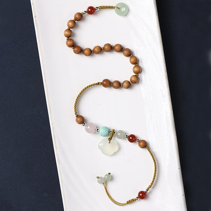 Buddha Stonesグリーンサンダルウッド カルセドニー ピースバックルチャーム 癒しのダブルラップブレスレット