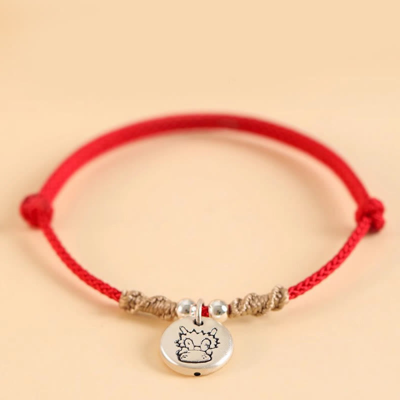 Buddha Stonesハンドメイド999スターリングシルバードラゴン年かわいい中国の十二支幸運編みブレスレット