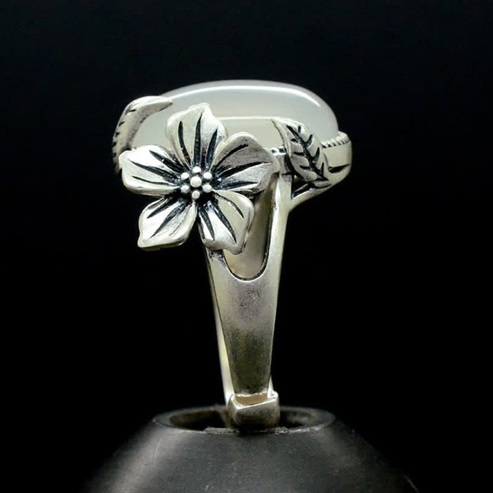 990スターリングシルバー天然カルセドニープラムポジティブハーモニーリング - image 9