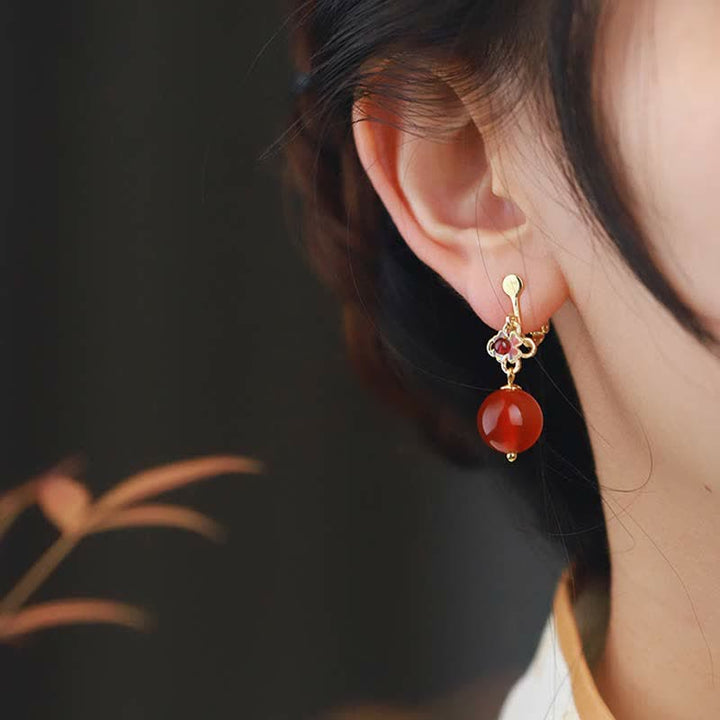 Buddha Stones925スターリングシルバー レッドアゲートフラワービーズ コンフィデンスイヤリング