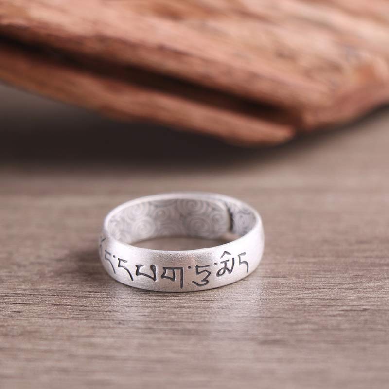 Buddha Stones999 スターリングシルバー 蓮の象 六つの真実の言葉 祝福リング