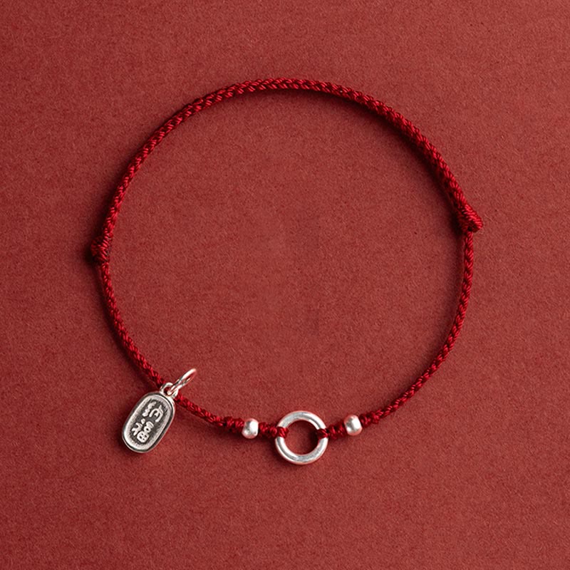 Buddha Stones925 スターリングシルバー 幸運 幸運 平和 喜び 蓮 平和バックル レッドストリングブレスレット