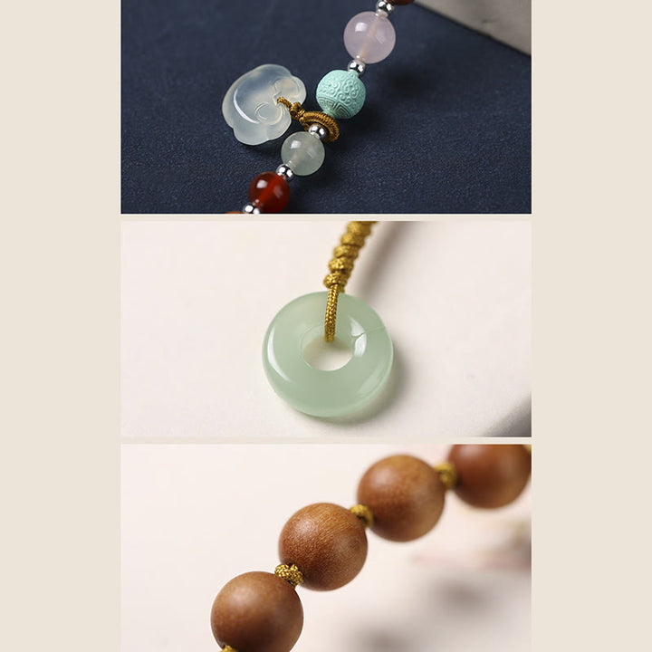 Buddha Stonesグリーンサンダルウッド カルセドニー ピースバックルチャーム 癒しのダブルラップブレスレット