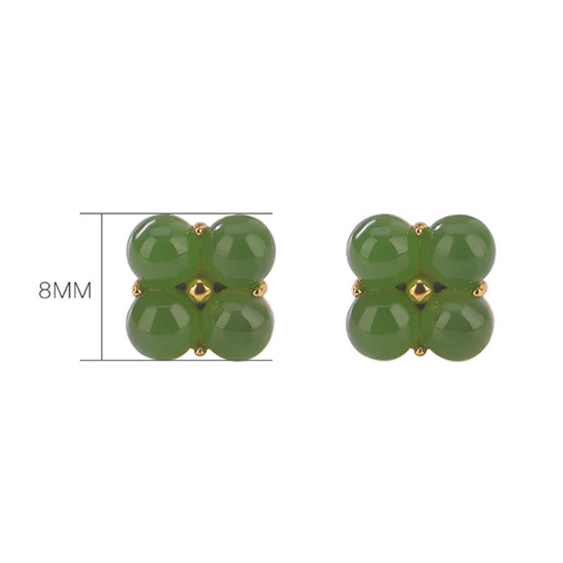Buddha Stones 925スターリングシルバー ゴールドメッキ 天然シアン翡翠 四つ葉のクローバー 幸運のスタッドピアス
