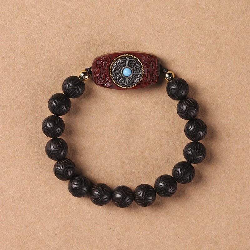 Buddha Stonesグリーンサンダルウッド黒檀サンダルウッドオーム・マニ・パドメ・フム癒しのブレスレット