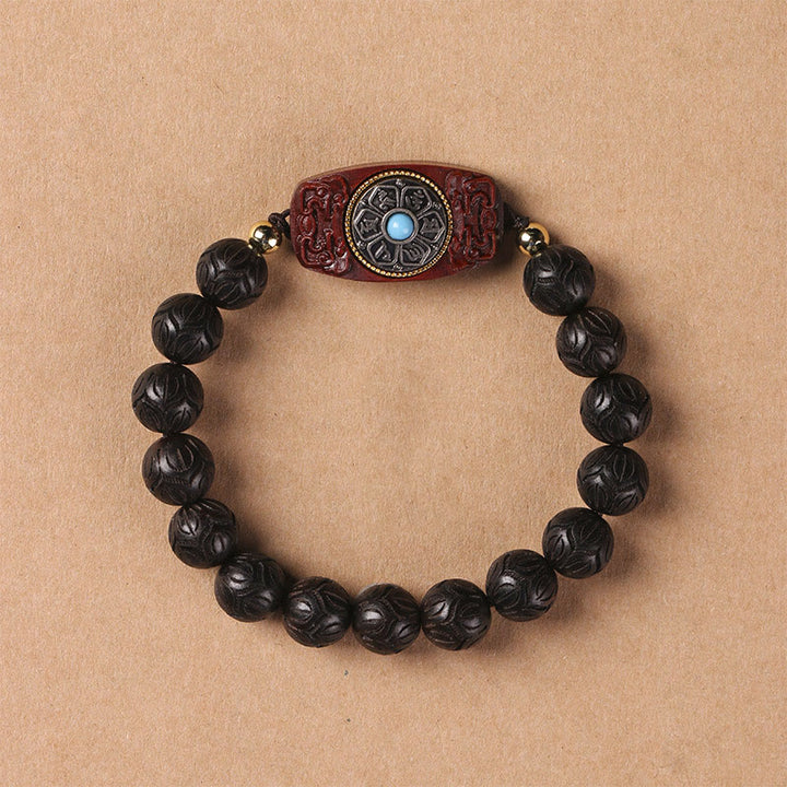 Buddha Stonesグリーンサンダルウッド黒檀サンダルウッドオーム・マニ・パドメ・フム癒しのブレスレット