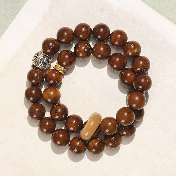Buddha Stonesチベット天然紫金鼠菩提樹の富ダブルラップブレスレット
