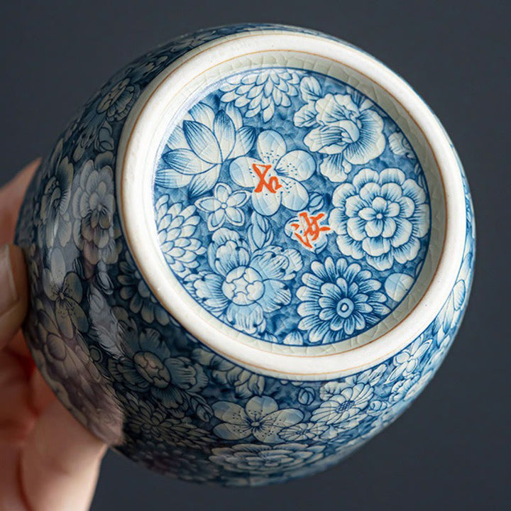 Buddha Stones青蓮 桃の花 菊 デザイン 陶器 ティーカップ カンフー ティーカップ