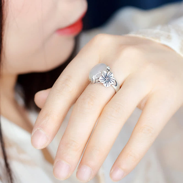 990スターリングシルバー天然カルセドニープラムポジティブハーモニーリング - image 4