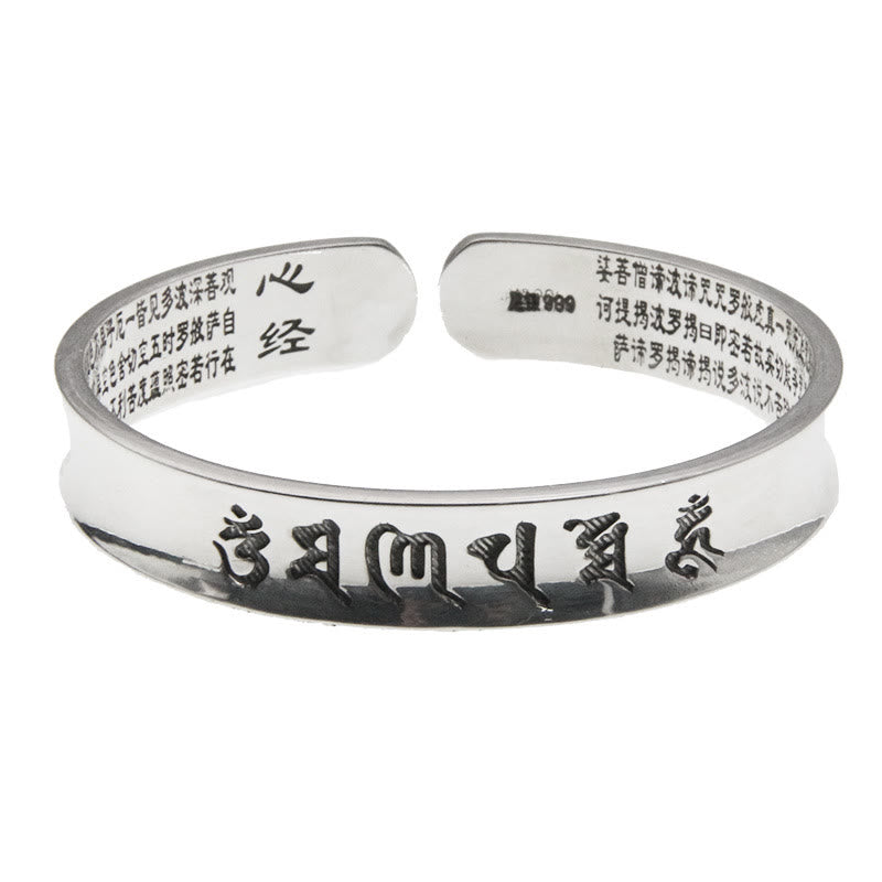 Buddha Stones999スターリングシルバーオーム・マニ・パドメ・フム般若心経 愛と平和のブレスレット バングル