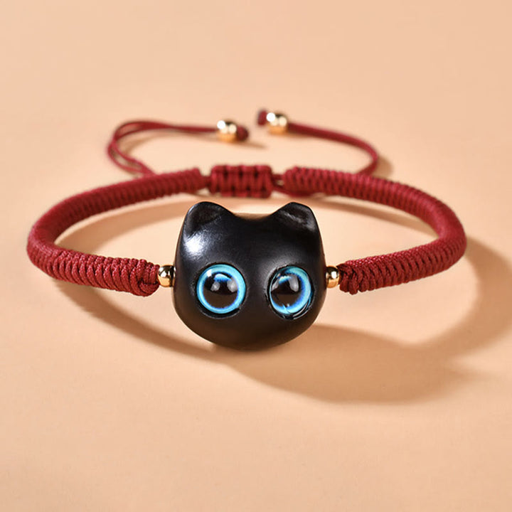 Buddha Stones、黒檀、猫の頭の模様、平和、キングコングの結び目、編み込みブレスレット - image 4