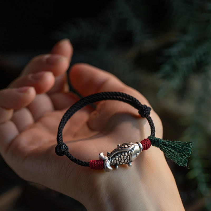 Buddha Stones925スターリングシルバー 幸運の鯉編みブレスレット