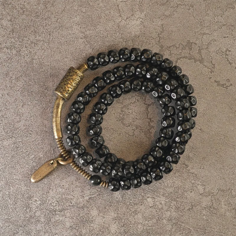Buddha Stonesレトロココナッツシェル銅製ハピネストリプルラップブレスレット