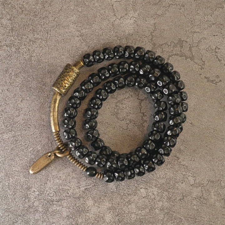 Buddha Stonesレトロココナッツシェル銅製ハピネストリプルラップブレスレット