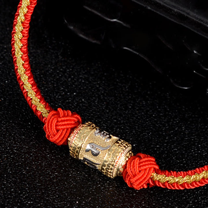 Buddha Stones925 スターリングシルバーオーム・マニ・パドメ・フム祈祷ホイール幸運 強さ赤紐ブレスレット