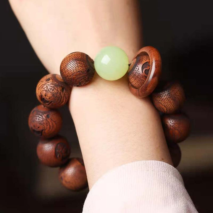 Buddha Stonesチベットローズウッド彫刻虎守護ブレスレット