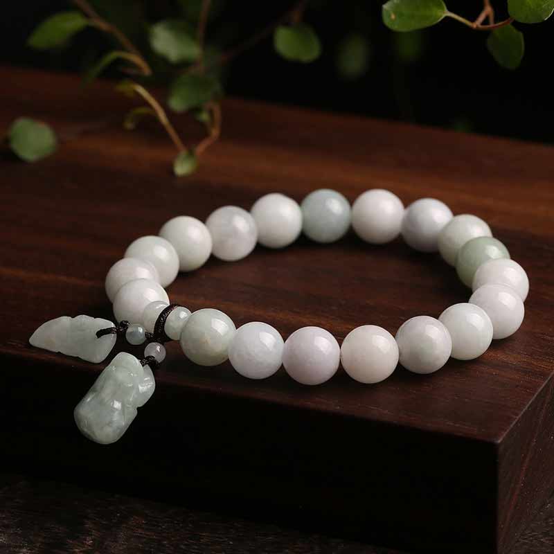 Buddha Stones天然翡翠 翡翠仏 ひょうたん りんご 成功ブレスレット