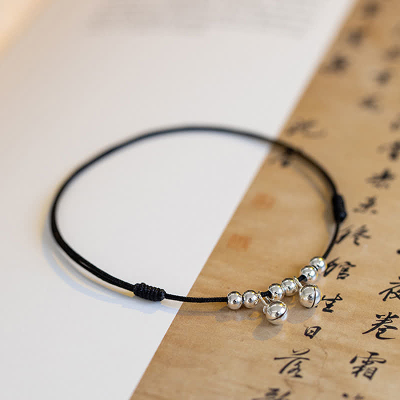 Buddha Stones925 スターリングシルバー レッドストリング ブレイド ベル チャーム アンクレット