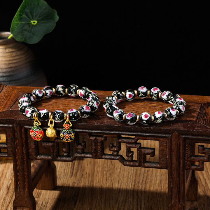 Buddha Stones金 呑み込み獣 ファミリー ピンク ラブハート 光る 蛍光 Liuli ガラス ビーズ ブレスレット