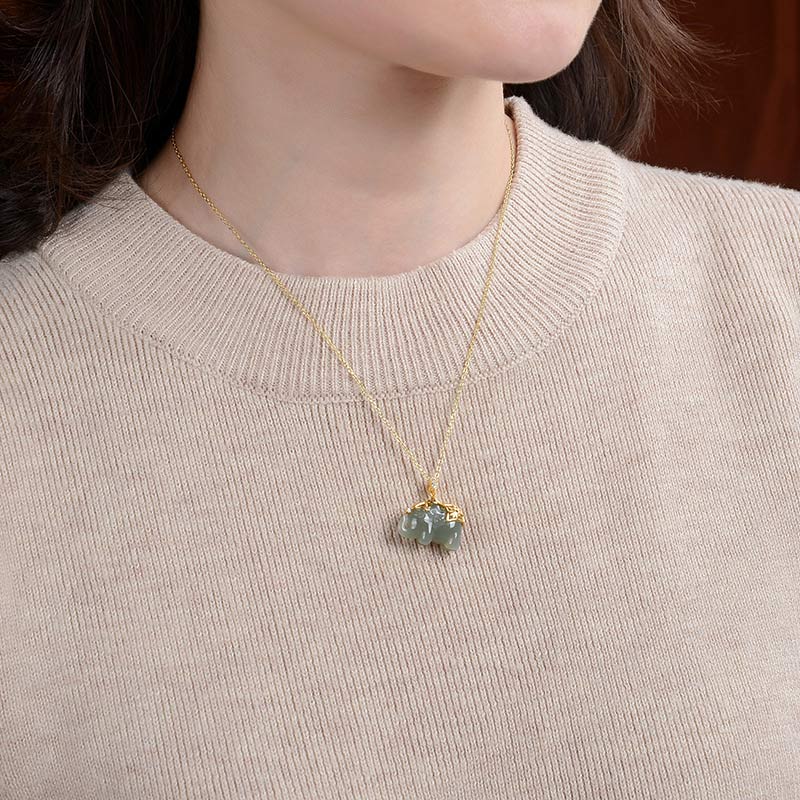 Buddha Stones925スターリングシルバー 翡翠象の幸運の祝福ネックレスチェーンペンダント