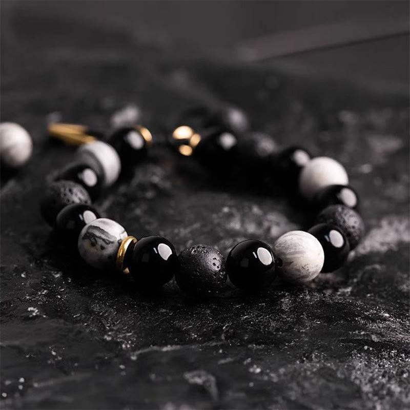 Buddha Stones黒曜石 溶岩石 陰陽強さブレスレット - image 10