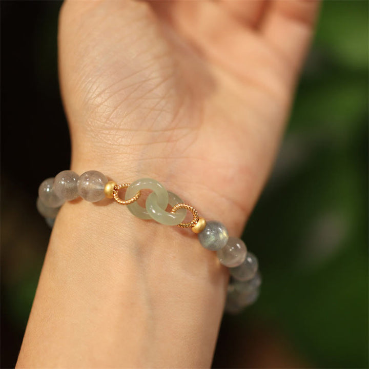 Buddha Stones天然ムーンストーン ヘイタン翡翠 平和バックル ヒーリングブレスレット