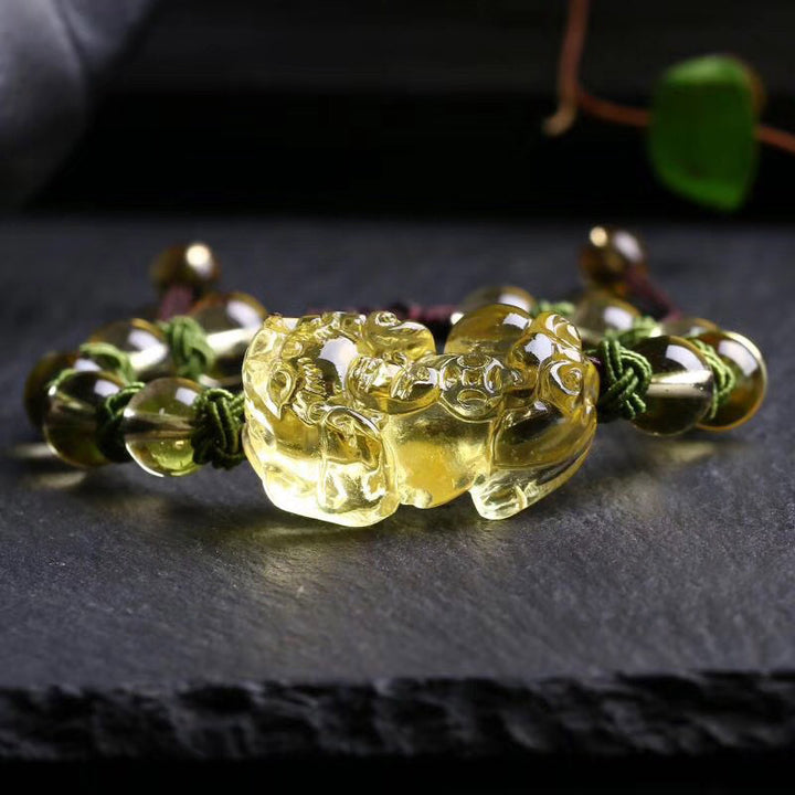 Buddha Stones天然シトリンPiXiu富守護ブレスレット