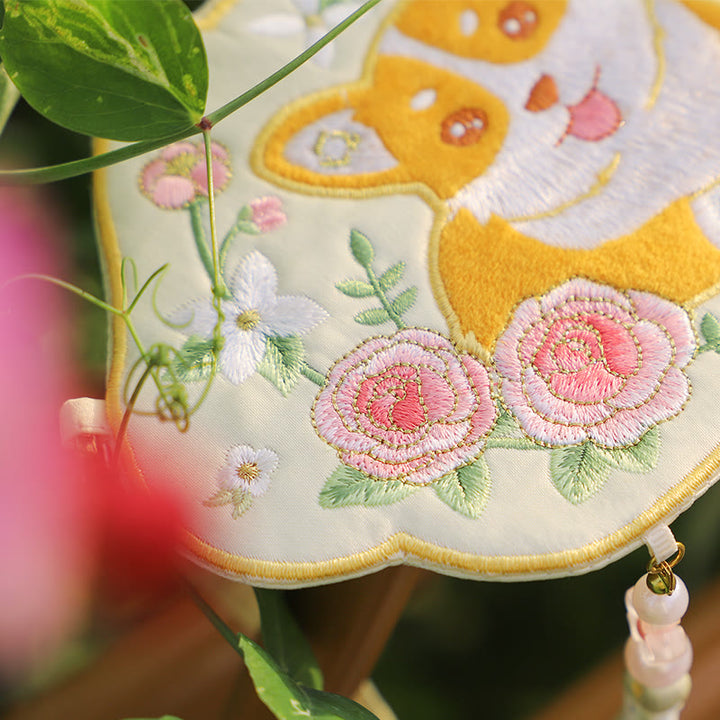 Buddha Stones刺繍のラッキーパンダ猫柴犬鹿ウサギキツネ花かわいい動物漢服バッグクロスボディバッグショルダーバッグ