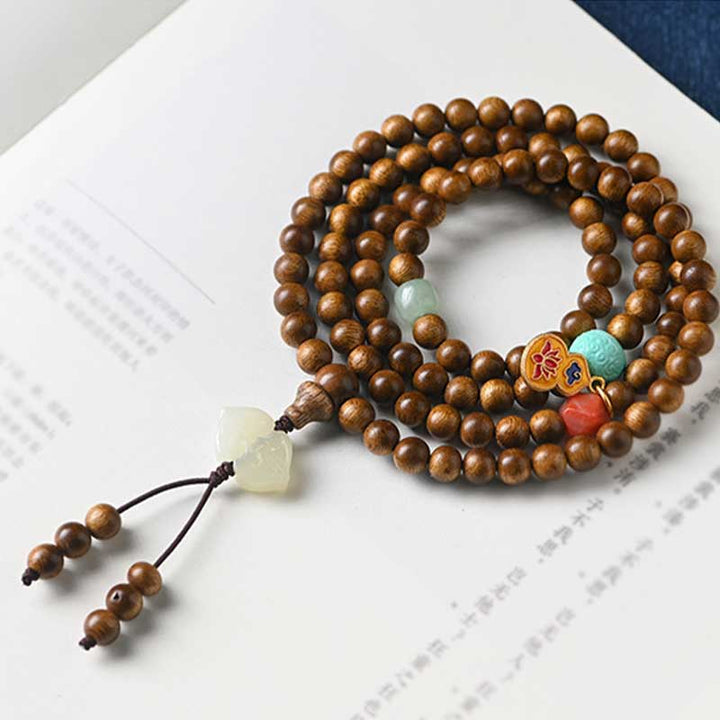 Buddha Stonesチベットローズウッド 保護 静寂 ブレスレットMala