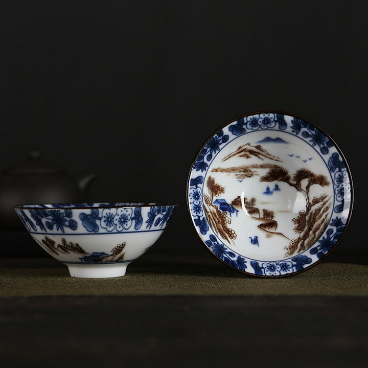Buddha Stones、花、フーキャラクター、山、蓮、桜、陶器のティーカップ、カンフーティーカップ