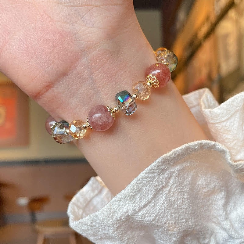 Buddha Stones天然ストロベリークォーツ カラフルクリスタル ポジティブブレスレット