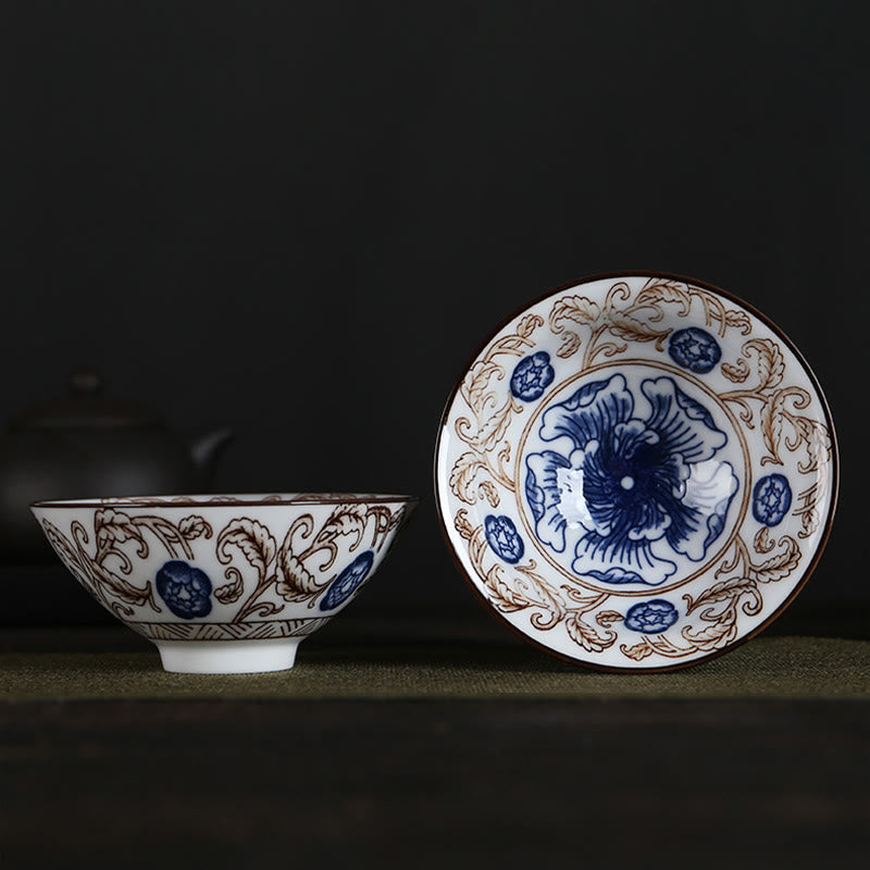 Buddha Stones、花、フーキャラクター、山、蓮、桜、陶器のティーカップ、カンフーティーカップ