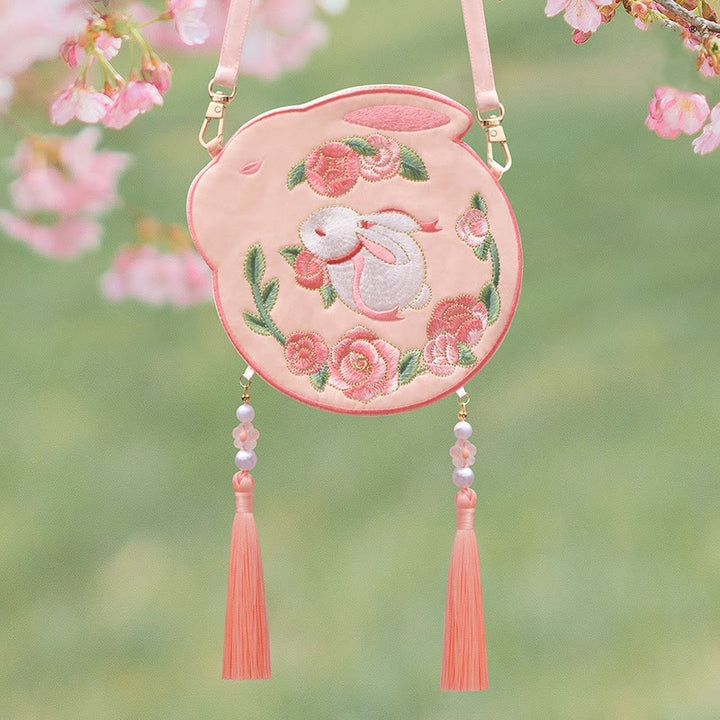Buddha Stones刺繍のラッキーパンダ猫柴犬鹿ウサギキツネ花かわいい動物漢服バッグクロスボディバッグショルダーバッグ