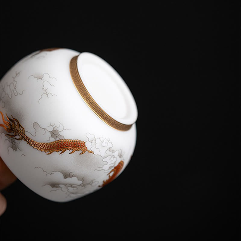 Buddha Stones、鳳凰、龍、蓮、鹿、古代建築、鯉、陶器のティーカップ、カンフーティーカップ