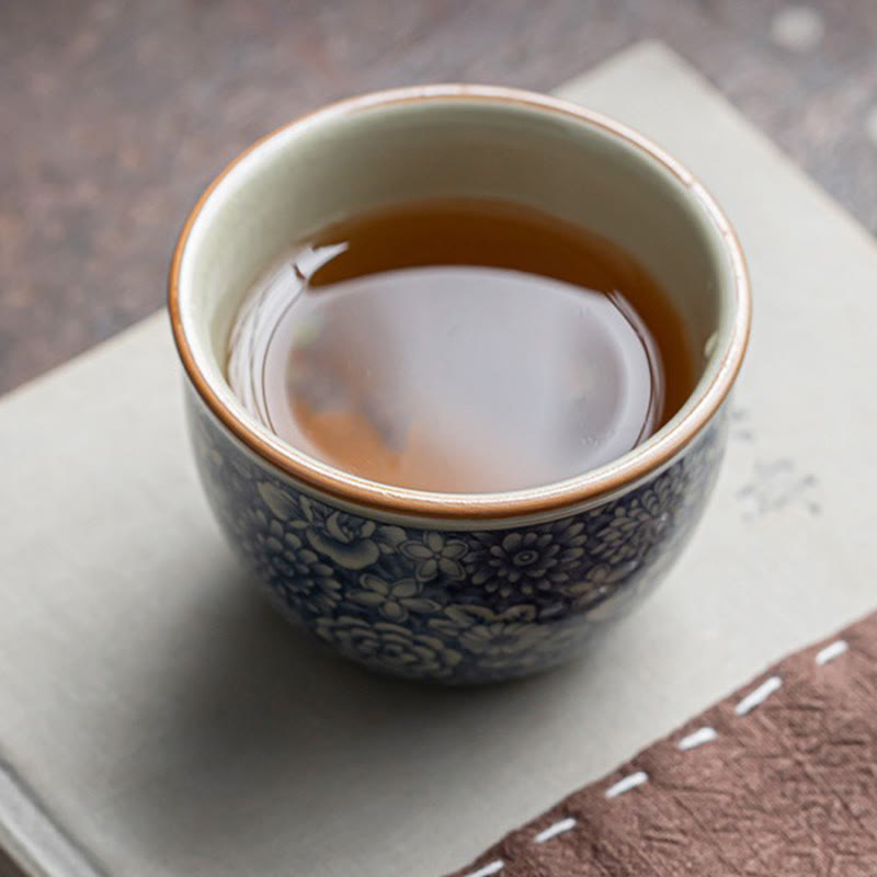 Buddha Stones青蓮 桃の花 菊 デザイン 陶器 ティーカップ カンフー ティーカップ