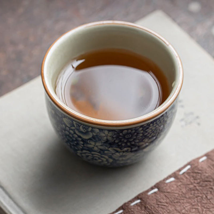 Buddha Stones青蓮 桃の花 菊 デザイン 陶器 ティーカップ カンフー ティーカップ