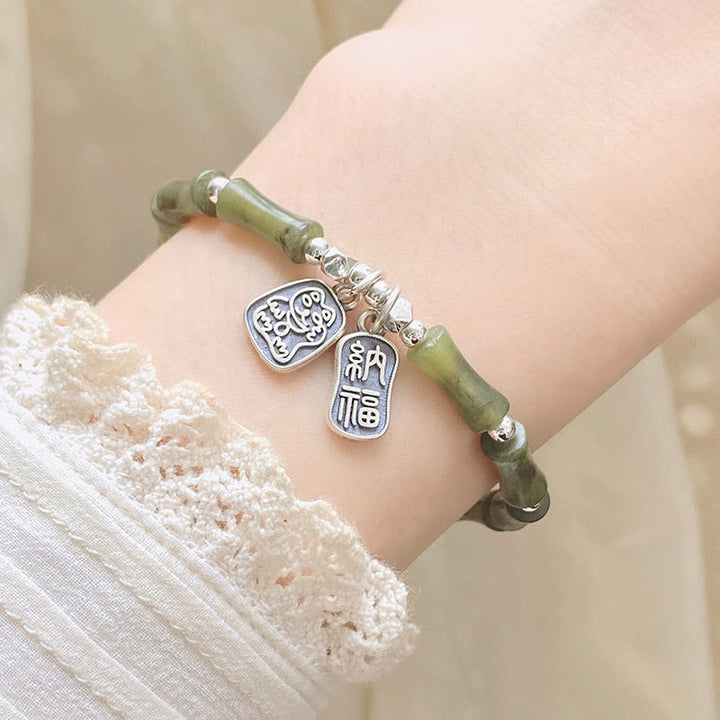 Buddha Stones925 スターリングシルバー 竹翡翠 幸運の猫福キャラクター 幸運の豊かさのブレスレット - image 9
