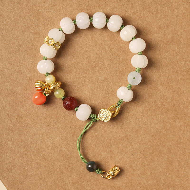 Buddha Stones天然菩提樹の種子蓮かぼちゃビーズ平和ハーモニーブレスレット