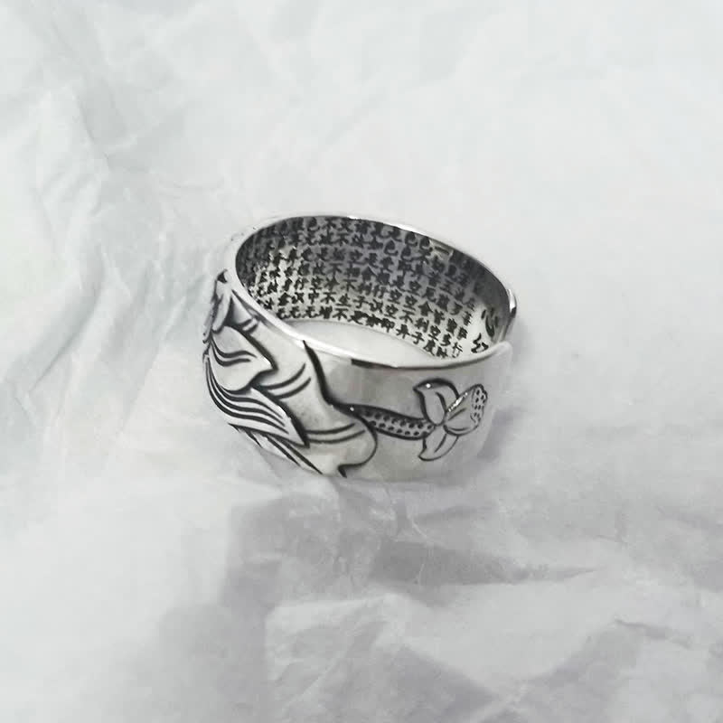 Buddha Stones999 スターリングシルバー 蓮のシンボル 般若心経 守護リング