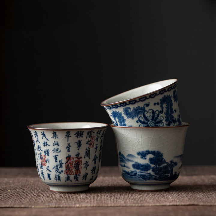 Buddha Stones、山水、蓮、蘭、亭、集いの陶器のティーカップ、カンフーティーカップ