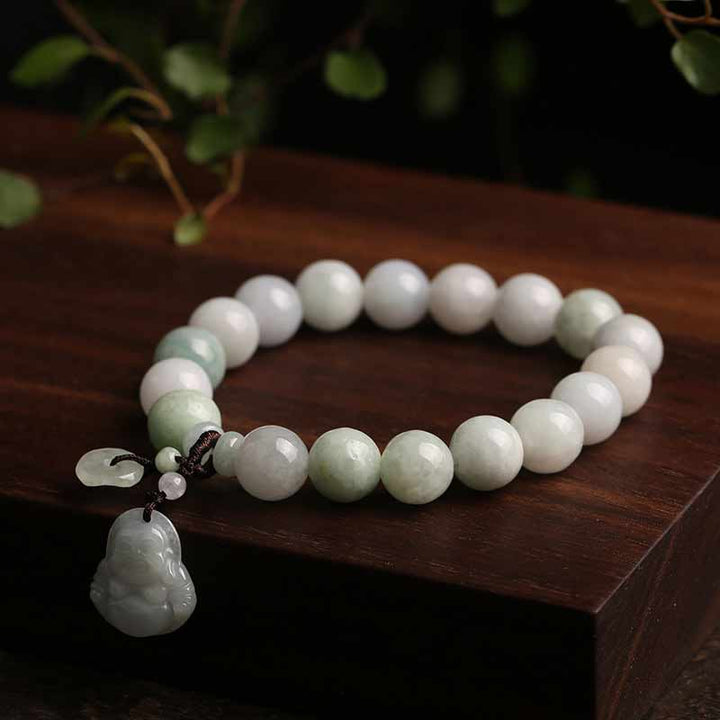 Buddha Stones天然翡翠 翡翠仏 ひょうたん りんご 成功ブレスレット