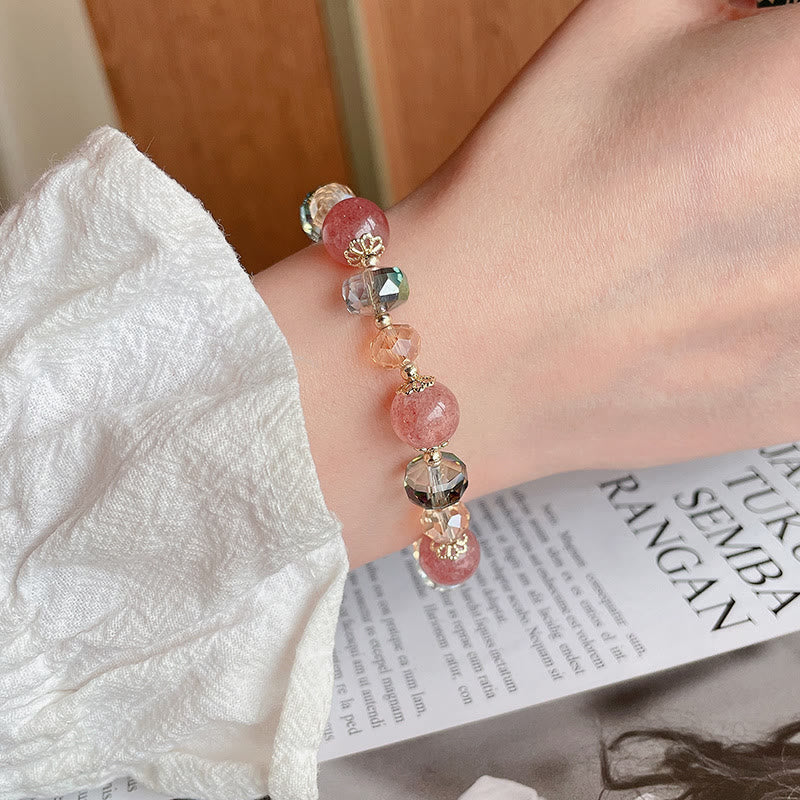 Buddha Stones天然ストロベリークォーツ カラフルクリスタル ポジティブブレスレット